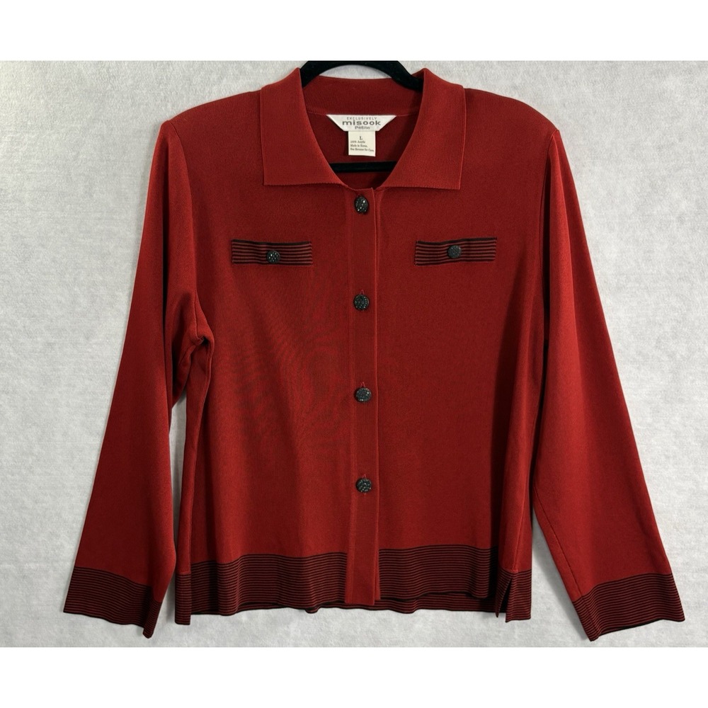 Exclusively MISOOK Women Button Front Collar Long Sleeves Cardigan Sz L Red